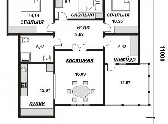 Каркасный дом DG19 - 112 м<sup>2</sup> (11x11)